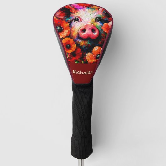 Impressionistische Varken Rode Poppy Bloemen Geper Golfheadcover (Voorkant)