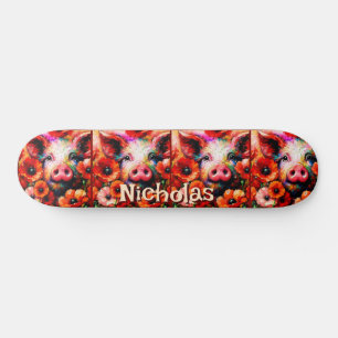 Impressionistische Varken Rode Poppy Bloemen Geper Persoonlijk Skateboard