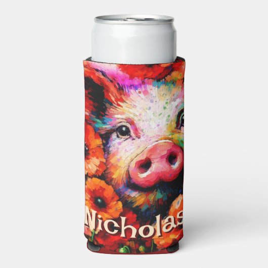 Impressionistische Varken Rode Poppy Bloemen Geper Seltzer Blikjeskoeler (Seltzer Voorkant)