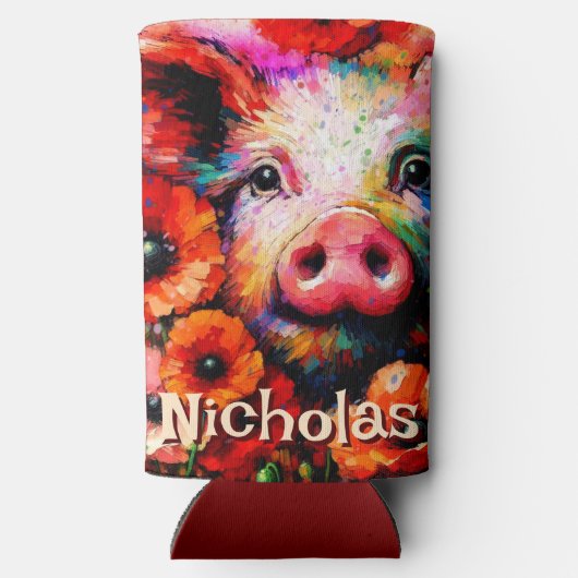 Impressionistische Varken Rode Poppy Bloemen Geper Seltzer Blikjeskoeler (Achterkant)