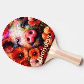 Impressionistische Varken Rode Poppy Bloemen Geper Tafeltennisbatje (Zijkant)