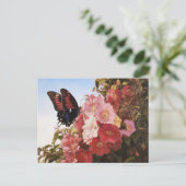 Impressionistische vlinder en roze bloemen briefkaart (Staand voorkant)