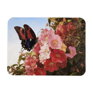 Impressionistische vlinder en roze bloemen magneet