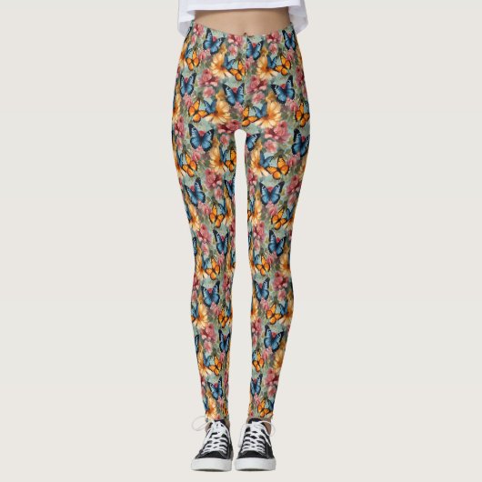 Impressionistische vlinders en bloemen leggings (Voorkant)
