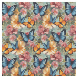 Impressionistische vlinders en bloemen stof