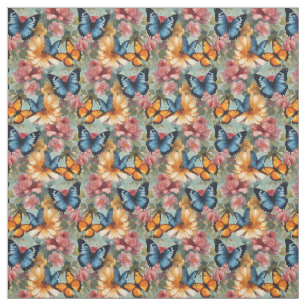 Impressionistische vlinders en bloemen stof