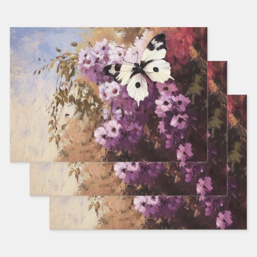 Impressionistische vlindertuin schilderij Decoupag Inpakpapier Vel (Set)