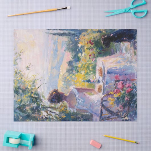 Impressionistische vrouw met een picknick decoupag tissuepapier (Craft)