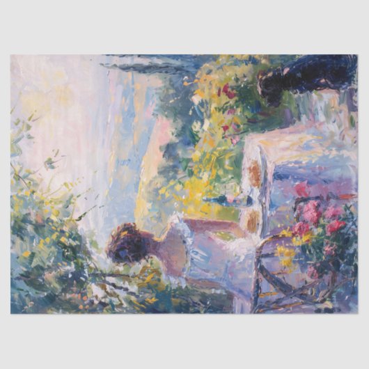 Impressionistische vrouw met een picknick decoupag tissuepapier (Voorkant)