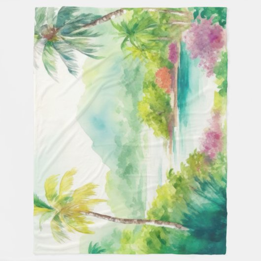 Impressionistische Waterverf Tropical Island Scene Fleece Deken (Voorkant)