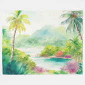 Impressionistische Waterverf Tropical Island Scene Fleece Deken (Voorkant (Horizontaal))