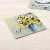Impressionistische Waterverf Zonnebloemen met Mono Kartonnen Onderzetters (Schuin)