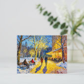 Impressionistische winterstadpark scene met restau briefkaart (Staand voorkant)