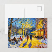 Impressionistische winterstadpark scene met restau briefkaart (Voorkant / Achterkant)