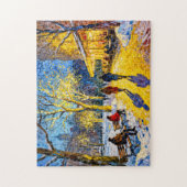 Impressionistische winterstadpark scene met restau legpuzzel (Verticaal)