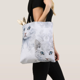 IMPRESSIONISTISCHE WITTE KATTEN MET BLAUWE OGEN TOTE BAG
