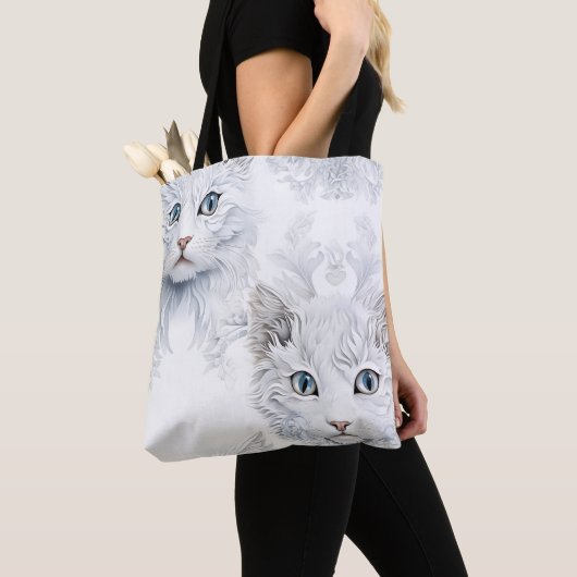 IMPRESSIONISTISCHE WITTE KATTEN MET BLAUWE OGEN TOTE BAG (Dichtbij)