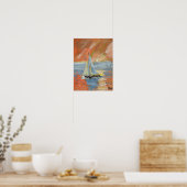 Impressionistische zeilboot bij gouden zonsonderga poster (Keuken)