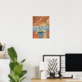 Impressionistische zeilboot bij gouden zonsonderga poster (Thuiskantoor)