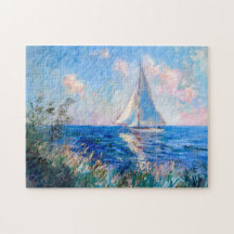Impressionistische zeilboot op blauw reflecterend 