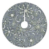 Impressionistische zilverwitte dansende sneeuwvlok fleece kerstboom rok (Voorkant)