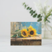 Impressionistische Zonnebloemen Schilderij Briefkaart (Staand voorkant)