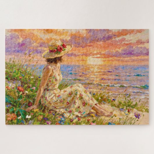 Impressionistische Zonsondergang aan de Kust | Vro Legpuzzel (Horizontaal)
