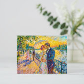 Impressionistische Zonsondergangsromantiek bij Riv Briefkaart (Staand voorkant)