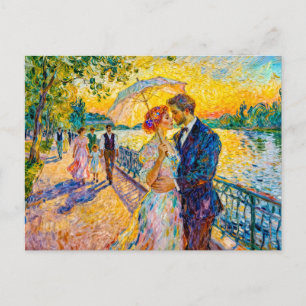 Impressionistische Zonsondergangsromantiek bij Riv Briefkaart