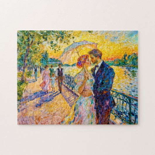 Impressionistische Zonsondergangsromantiek bij Riv Legpuzzel (Horizontaal)