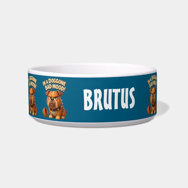 In a doggone bad mood – funny grumpy bulldog voerbakje (Voorkant)