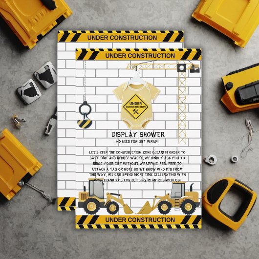 In aanbouw babykleding Baby shower Informatiekaartje