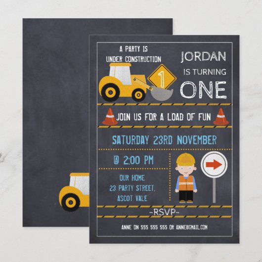 In aanbouw Chalkboard verjaardagsuitnodiging Kaart (Voorkant / Achterkant)