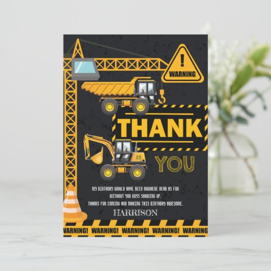 In aanbouw Graafmachine Verjaardag Bedankkaart (Staand voorkant)