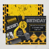 In aanbouw graafmachine zwart geel verjaardag kaart (Voorkant / Achterkant)