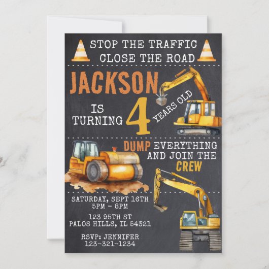 In aanbouw krijtbord verjaardag uitnodiging (Voorkant)