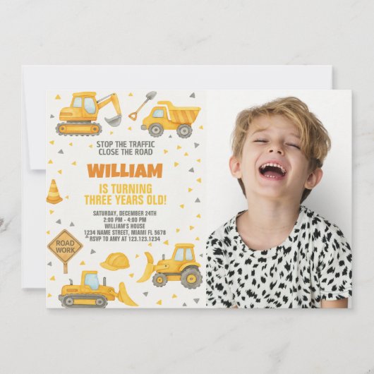 In aanbouw Verjaardag Uitnodiging met foto (Voorkant)