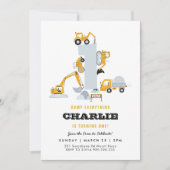 In aanbouw vrachtwagens 1e verjaardag uitnodiging (Voorkant)