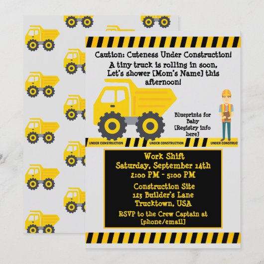 In aanbouw Yellow Truck Construction Baby Kaart (Voorkant / Achterkant)