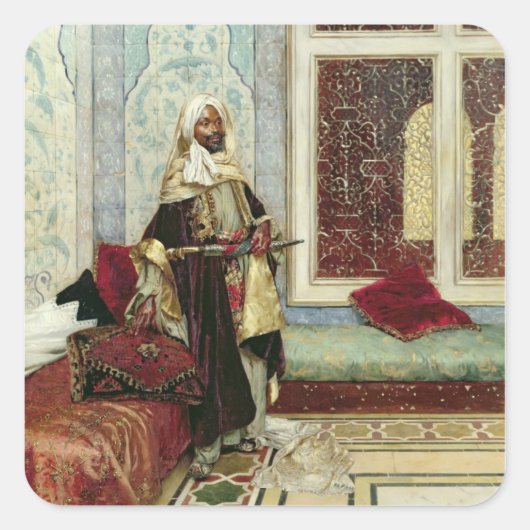 In afwachting van een Publiek (olie op paneel) Vierkante Sticker (Voorkant)