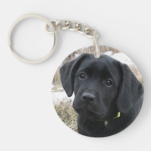 In afwachting van Lente - Labrador Puppy - Zwart L Sleutelhanger (Voorkant)