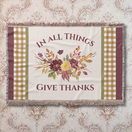 In All Things Give Thanks Autumn Floral Deken