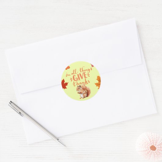 In All Things Give Thanks Autumn Squirrel Ronde Sticker (Envelop)