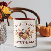 In All Things Give Thanks Burgundy Gold Damask Mok