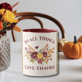 In All Things Give Thanks Burgundy Gold Damask Mok