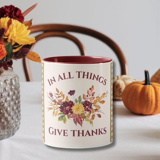 In All Things Give Thanks Burgundy Gold Damask Mok