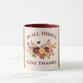 In All Things Give Thanks Burgundy Gold Damask Mok (Midden)