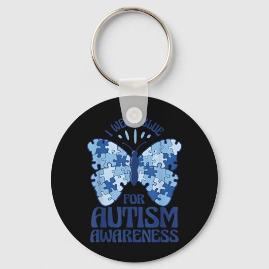 in april draag blauw voor de maand van autisme bew sleutelhanger (Voorkant)