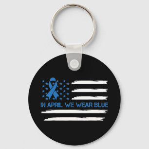 In april Draag we blauw -Amerikaans vlaggenlint Sleutelhanger