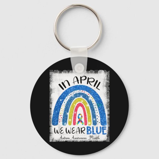 In april draag we blauw, autisme bewustmakingsmaan sleutelhanger (Voorkant)